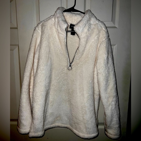 NWOT - Herizon 1X White Fleece Sherpa Pullover with Zipper Collar - Picture 1 of 3